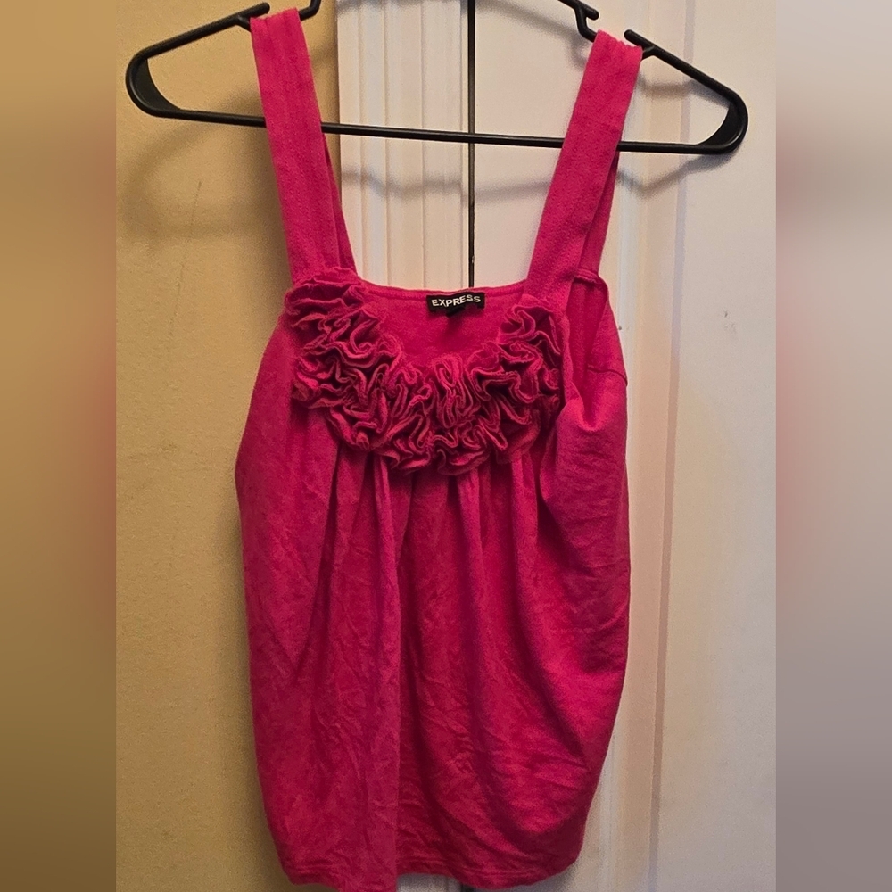 Express Womens Pink Sleeveless Rosette Ruffled Sleeveless Top Festival Summer